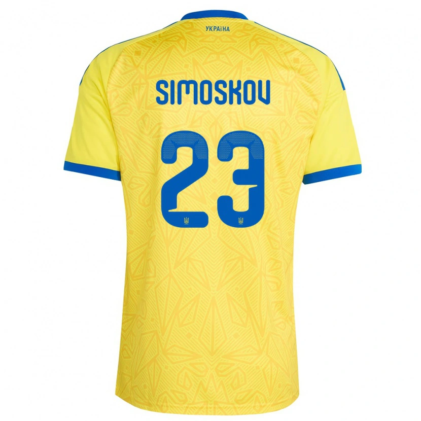 Danxen Hombre Camiseta Ucrania Aleksander Simoskov #23 Amarillo Azul 1ª Equipación 26-28 La Camisa
