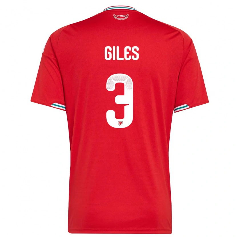 Danxen Hombre Camiseta Gales Luey Giles #3 Rojo Blanco Verde 1ª Equipación 26-28 La Camisa