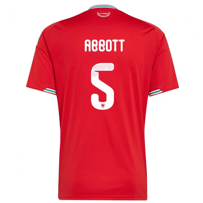 Danxen Hombre Camiseta Gales George Abbott #5 Rojo Blanco Verde 1ª Equipación 26-28 La Camisa