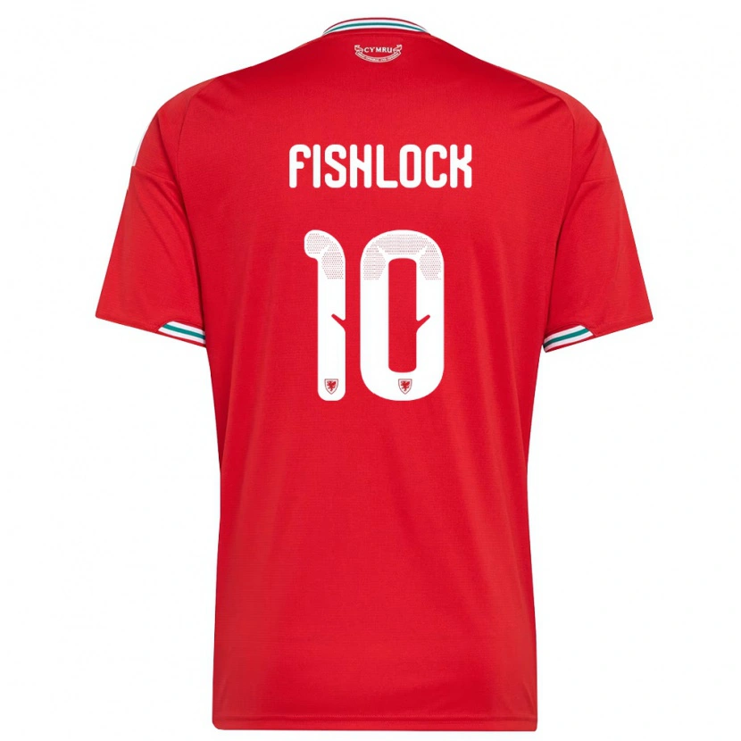 Danxen Hombre Camiseta Gales Jessica Fishlock #10 Rojo Blanco Verde 1ª Equipación 26-28 La Camisa