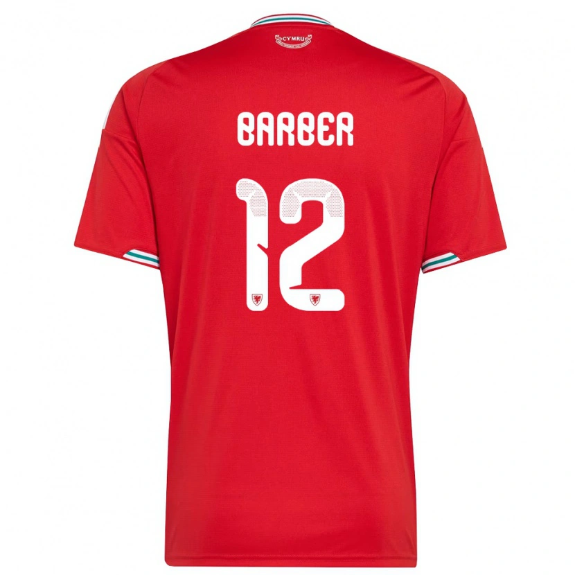 Danxen Hombre Camiseta Gales Finlay Barber #12 Rojo Blanco Verde 1ª Equipación 26-28 La Camisa