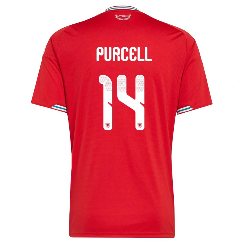 Danxen Hombre Camiseta Gales Benjamin Purcell #14 Rojo Blanco Verde 1ª Equipación 26-28 La Camisa
