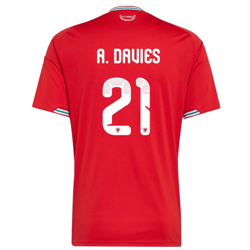 Danxen Hombre Camiseta Gales Adam Davies #21 Rojo Blanco Verde 1ª Equipación 26-28 La Camisa