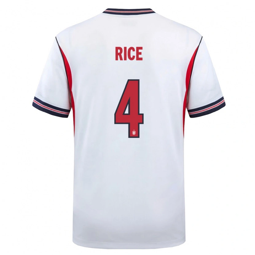Danxen Hombre Camiseta Inglaterra Declan Rice #4 Blanco Marino Rojo 1ª Equipación 26-28 La Camisa