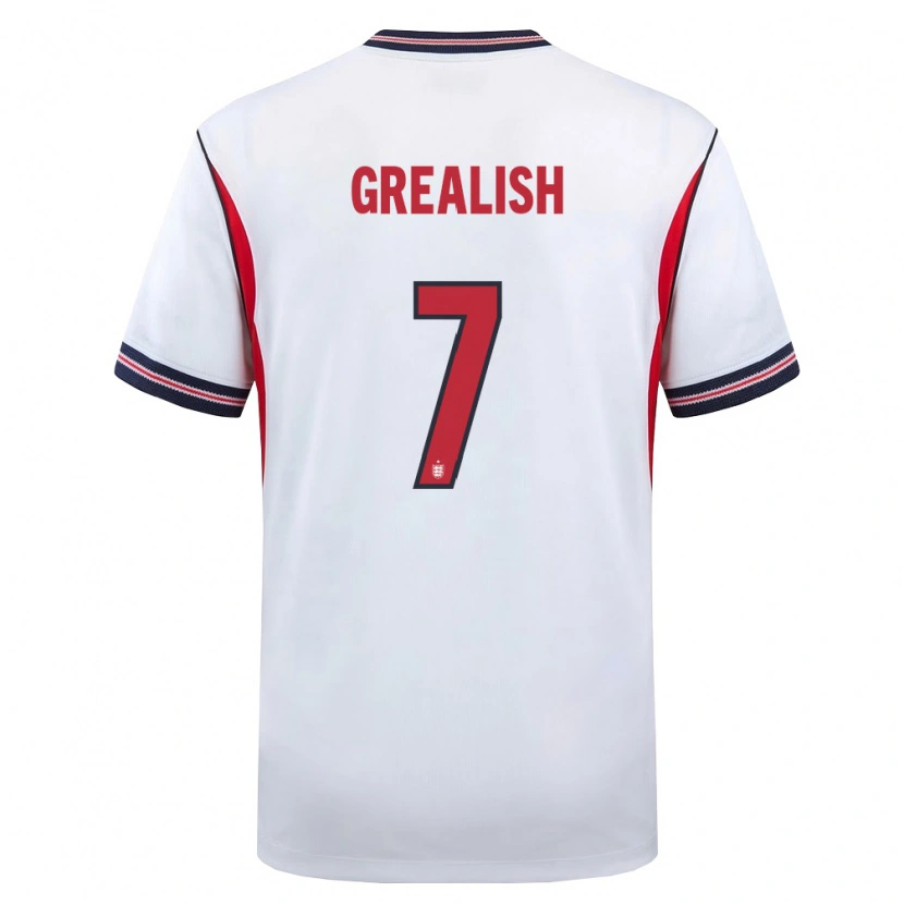 Danxen Hombre Camiseta Inglaterra Jack Grealish #7 Blanco Marino Rojo 1ª Equipación 26-28 La Camisa