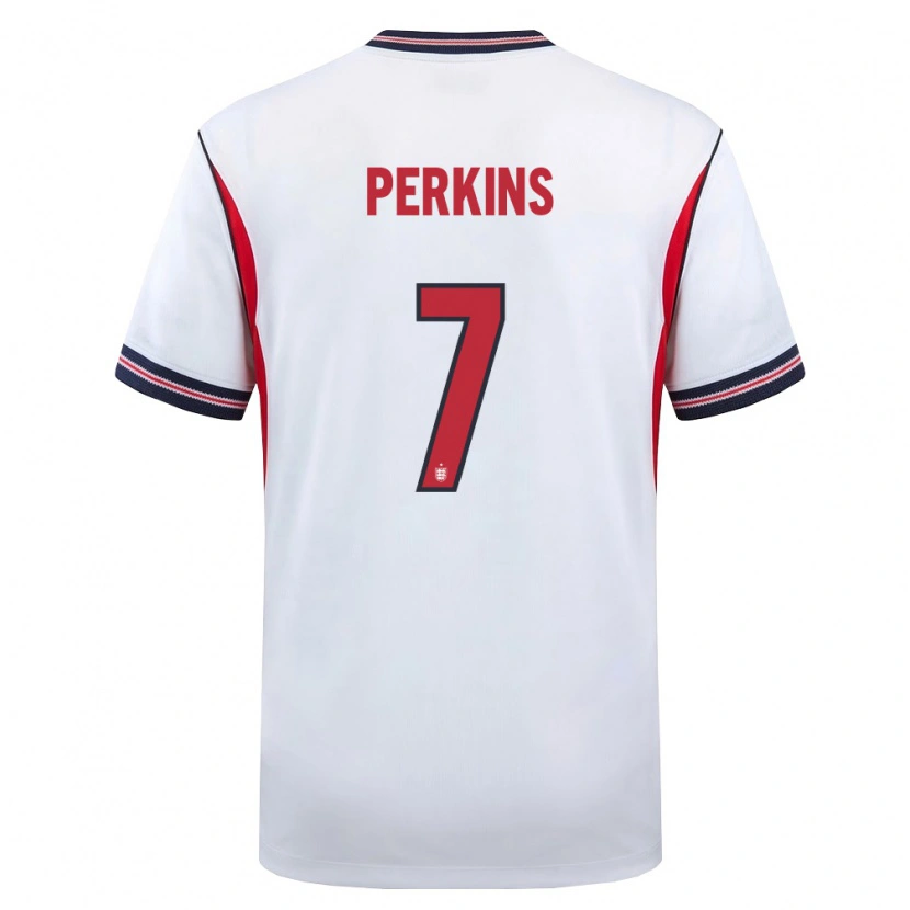 Danxen Hombre Camiseta Inglaterra Sonny Perkins #7 Blanco Marino Rojo 1ª Equipación 26-28 La Camisa