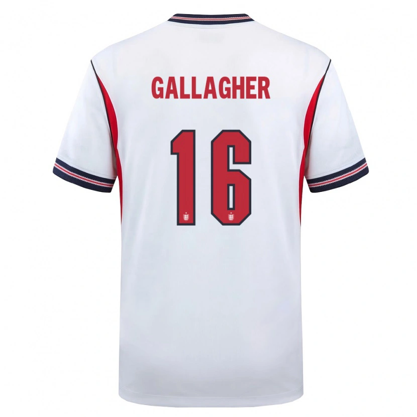 Danxen Hombre Camiseta Inglaterra Conor Gallagher #16 Blanco Marino Rojo 1ª Equipación 26-28 La Camisa