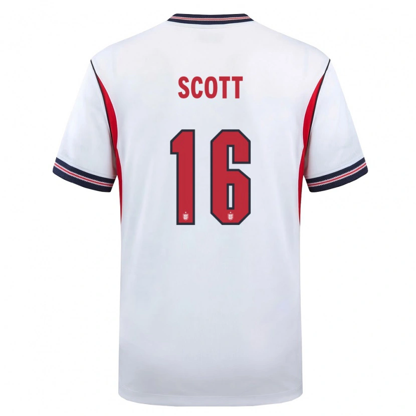 Danxen Hombre Camiseta Inglaterra Jill Scott #16 Blanco Marino Rojo 1ª Equipación 26-28 La Camisa