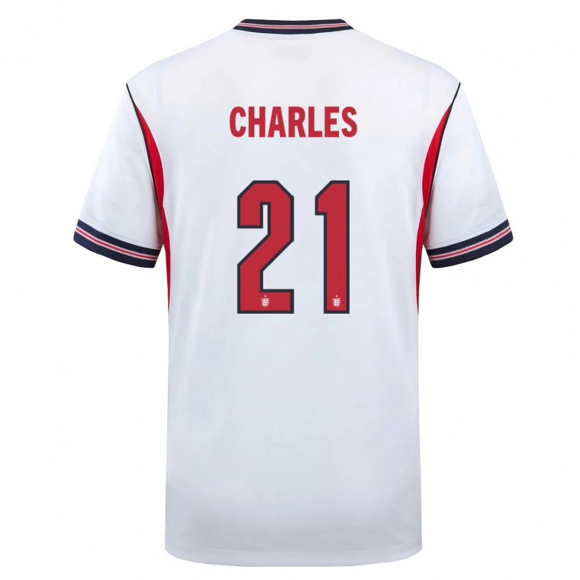Danxen Hombre Camiseta Inglaterra Niamh Charles #21 Blanco Marino Rojo 1ª Equipación 26-28 La Camisa