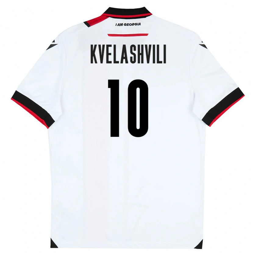 Danxen Hombre Camiseta Georgia Nikoloz Kvelashvili #10 Blanco Negro Rojo 1ª Equipación 26-28 La Camisa