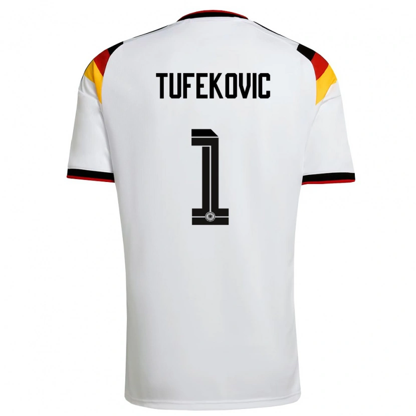 Danxen Hombre Camiseta Alemania Martina Tufekovic #1 Blanco Negro Rojo 1ª Equipación 26-28 La Camisa