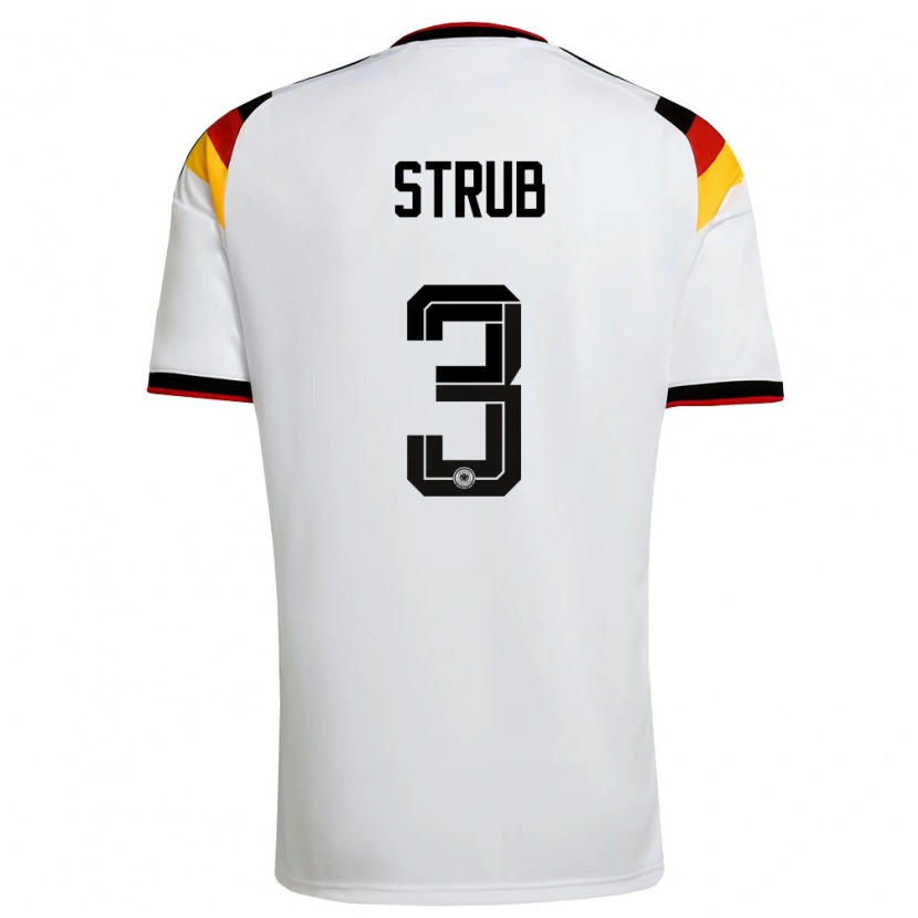 Danxen Hombre Camiseta Alemania Jona Strub #3 Blanco Negro Rojo 1ª Equipación 26-28 La Camisa