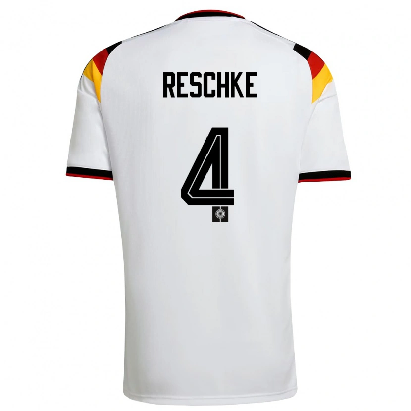 Danxen Hombre Camiseta Alemania Gianluca Reschke #4 Blanco Negro Rojo 1ª Equipación 26-28 La Camisa