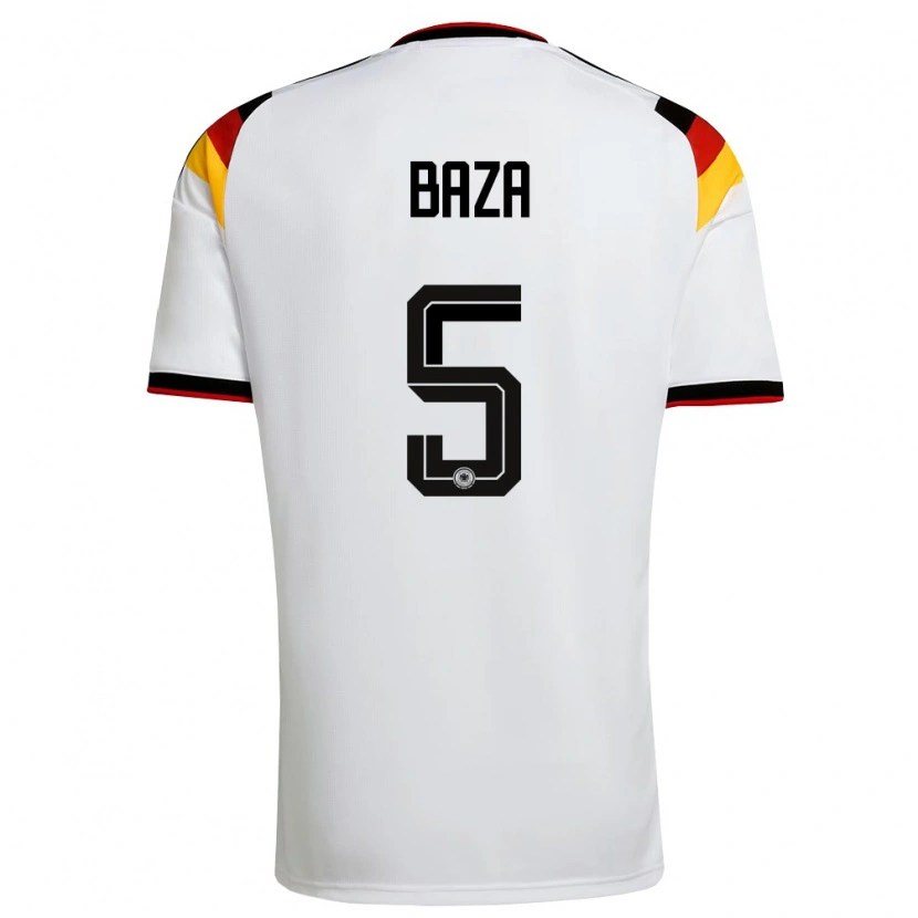 Danxen Hombre Camiseta Alemania Mikael Baza #5 Blanco Negro Rojo 1ª Equipación 26-28 La Camisa