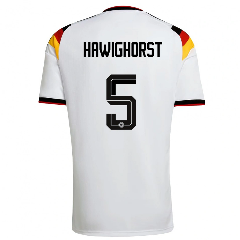 Danxen Hombre Camiseta Alemania Ben Hawighorst #5 Blanco Negro Rojo 1ª Equipación 26-28 La Camisa
