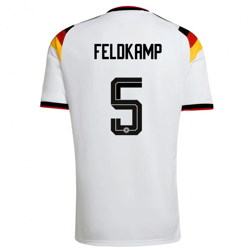 Danxen Hombre Camiseta Alemania Jana Feldkamp #5 Blanco Negro Rojo 1ª Equipación 26-28 La Camisa