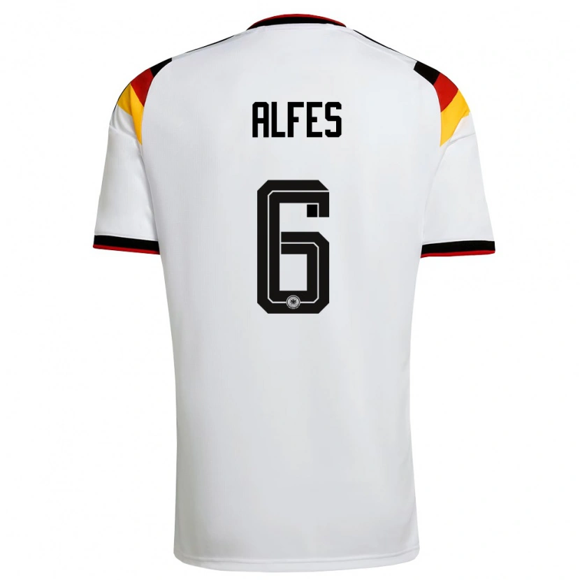Danxen Hombre Camiseta Alemania Konrad Alfes #6 Blanco Negro Rojo 1ª Equipación 26-28 La Camisa