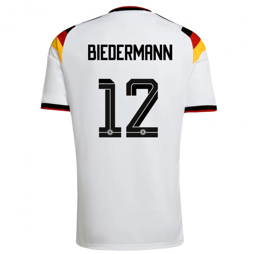 Danxen Hombre Camiseta Alemania Nico Biedermann #12 Blanco Negro Rojo 1ª Equipación 26-28 La Camisa