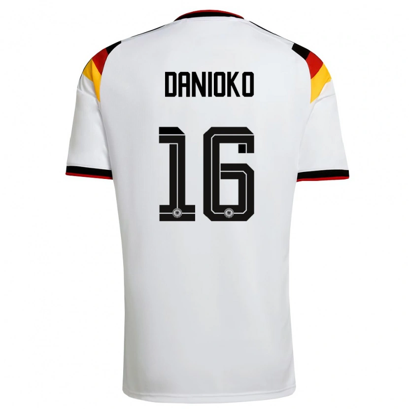 Danxen Hombre Camiseta Alemania Leeron Danioko #16 Blanco Negro Rojo 1ª Equipación 26-28 La Camisa