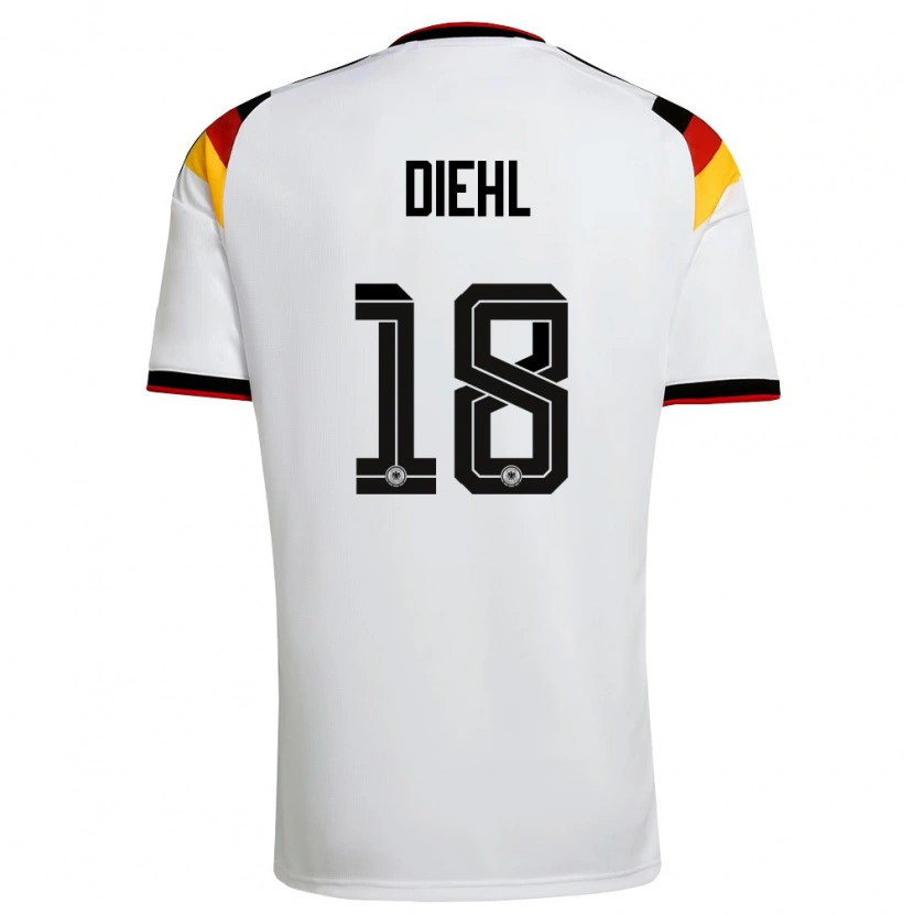Danxen Hombre Camiseta Alemania Justin Diehl #18 Blanco Negro Rojo 1ª Equipación 26-28 La Camisa