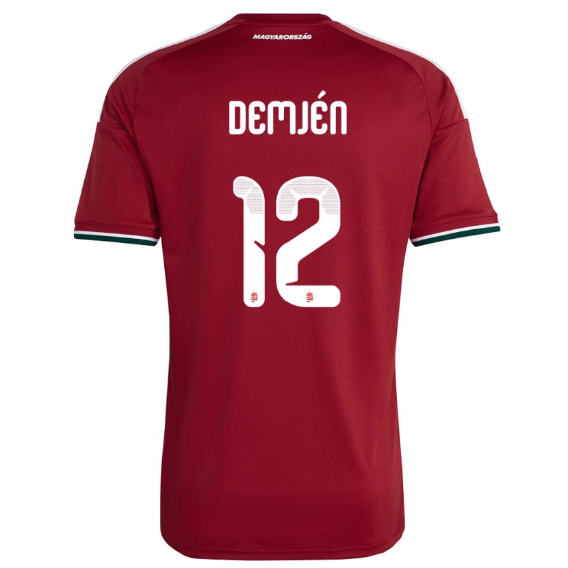 Danxen Hombre Camiseta Hungría Patrik Demjén #12 Rojo Blanco Verde 1ª Equipación 26-28 La Camisa