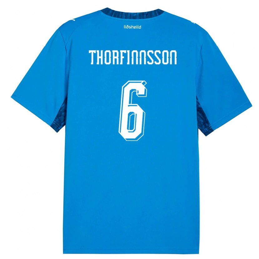Danxen Hombre Camiseta Islandia Mikael Máni Thorfinnsson #6 Azul Marino 1ª Equipación 26-28 La Camisa
