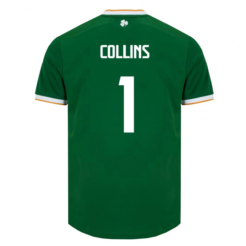Danxen Hombre Camiseta Irlanda Joe Collins #1 Verde Oscuro Blanco 1ª Equipación 26-28 La Camisa