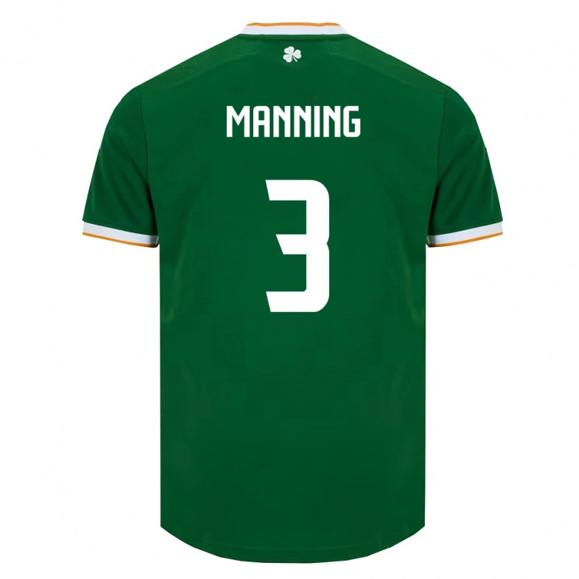 Danxen Hombre Camiseta Irlanda Ryan Manning #3 Verde Oscuro Blanco 1ª Equipación 26-28 La Camisa