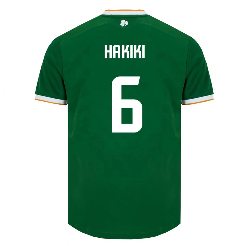Danxen Hombre Camiseta Irlanda Jad Hakiki #6 Verde Oscuro Blanco 1ª Equipación 26-28 La Camisa