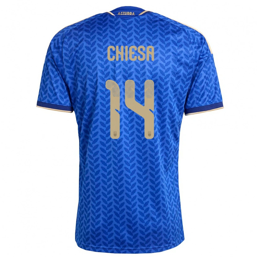 Danxen Hombre Camiseta Italia Federico Chiesa #14 Azul Marino Oro 1ª Equipación 26-28 La Camisa