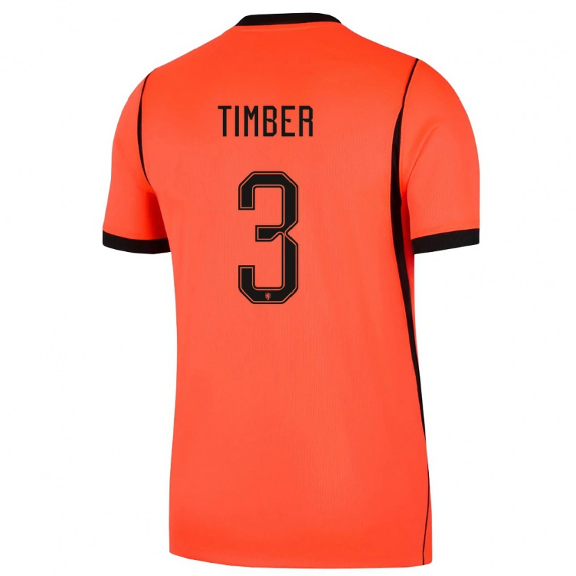 Danxen Hombre Camiseta Países Bajos Jurriën Timber #3 Naranja Negro 1ª Equipación 26-28 La Camisa