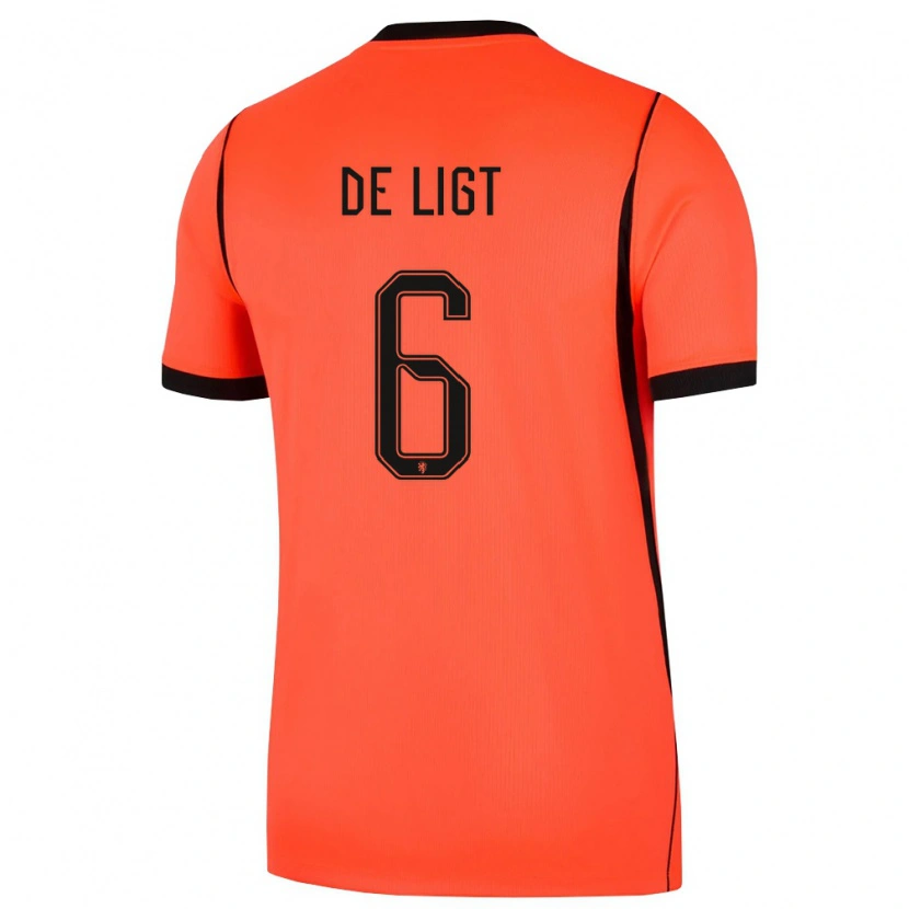 Danxen Hombre Camiseta Países Bajos Matthijs De Ligt #6 Naranja Negro 1ª Equipación 26-28 La Camisa