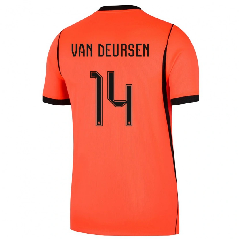Danxen Hombre Camiseta Países Bajos Eva Van Deursen #14 Naranja Negro 1ª Equipación 26-28 La Camisa
