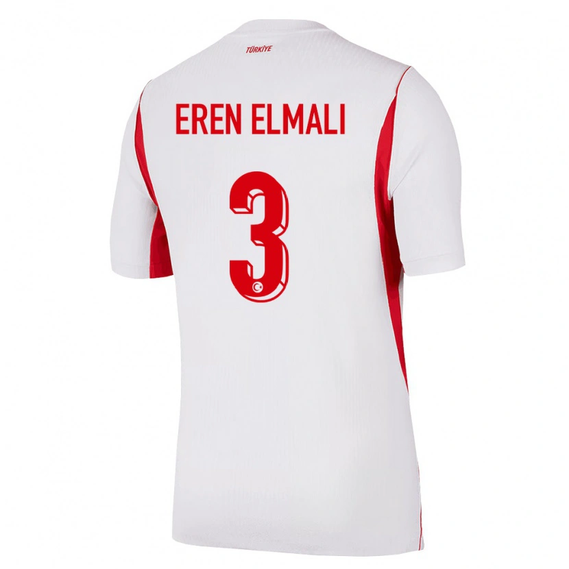 Danxen Hombre Camiseta Turquía Eren Elmalı #3 Blanco Rojo Borgoña 2ª Equipación 26-28 La Camisa