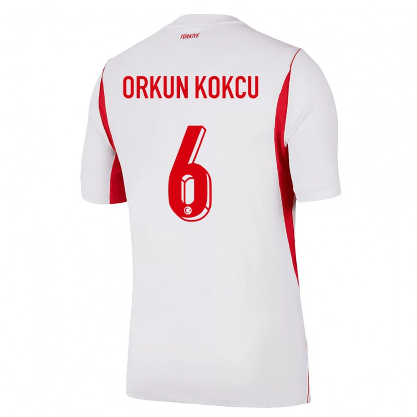 Danxen Hombre Camiseta Turquía Orkun Kökçü #6 Blanco Rojo Borgoña 2ª Equipación 26-28 La Camisa