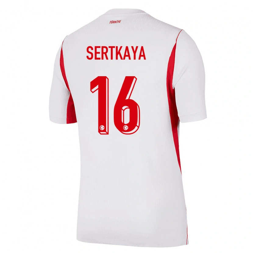 Danxen Hombre Camiseta Turquía Yusuf Sertkaya #16 Blanco Rojo Borgoña 2ª Equipación 26-28 La Camisa