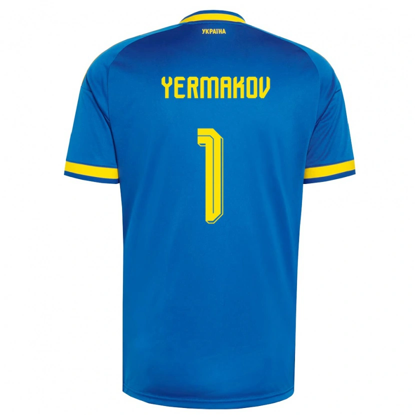 Danxen Hombre Camiseta Ucrania Georgiy Yermakov #1 Azul Amarillo Marino 2ª Equipación 26-28 La Camisa