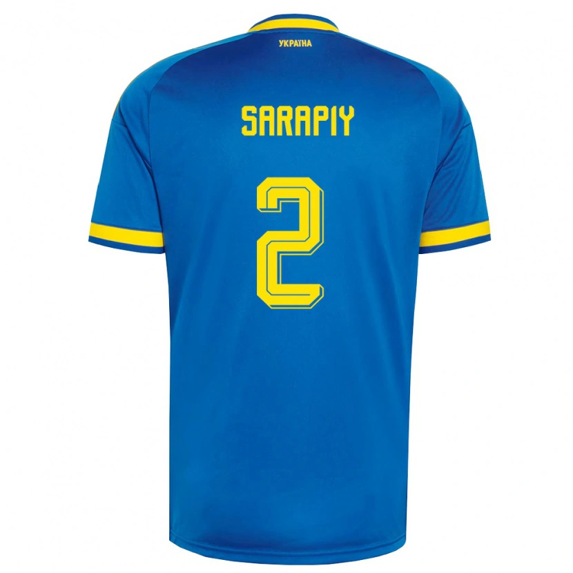 Danxen Hombre Camiseta Ucrania Eduard Sarapiy #2 Azul Amarillo Marino 2ª Equipación 26-28 La Camisa