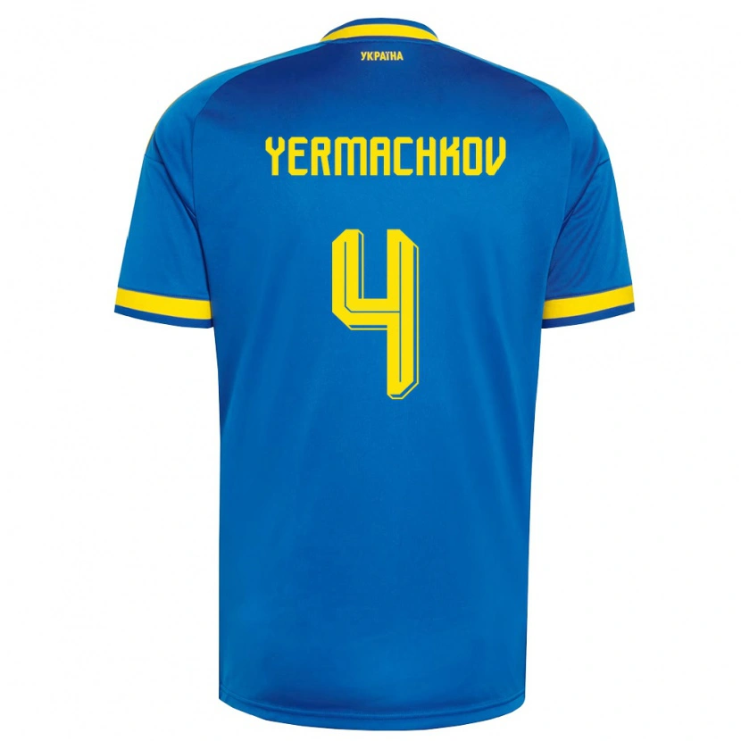 Danxen Hombre Camiseta Ucrania Ivan Yermachkov #4 Azul Amarillo Marino 2ª Equipación 26-28 La Camisa