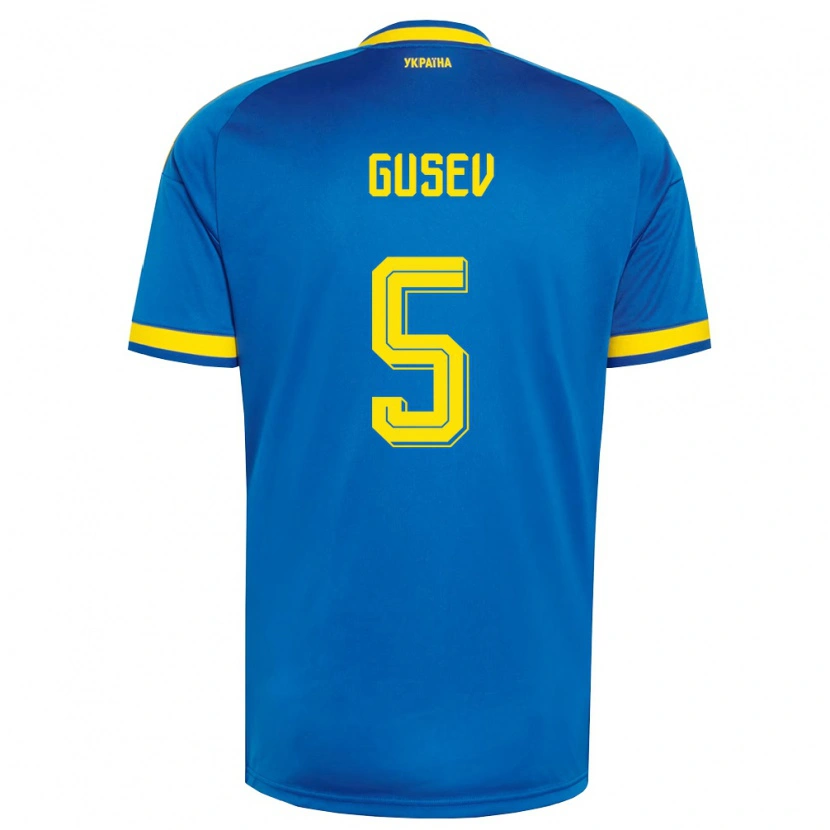 Danxen Hombre Camiseta Ucrania Oleksiy Gusev #5 Azul Amarillo Marino 2ª Equipación 26-28 La Camisa