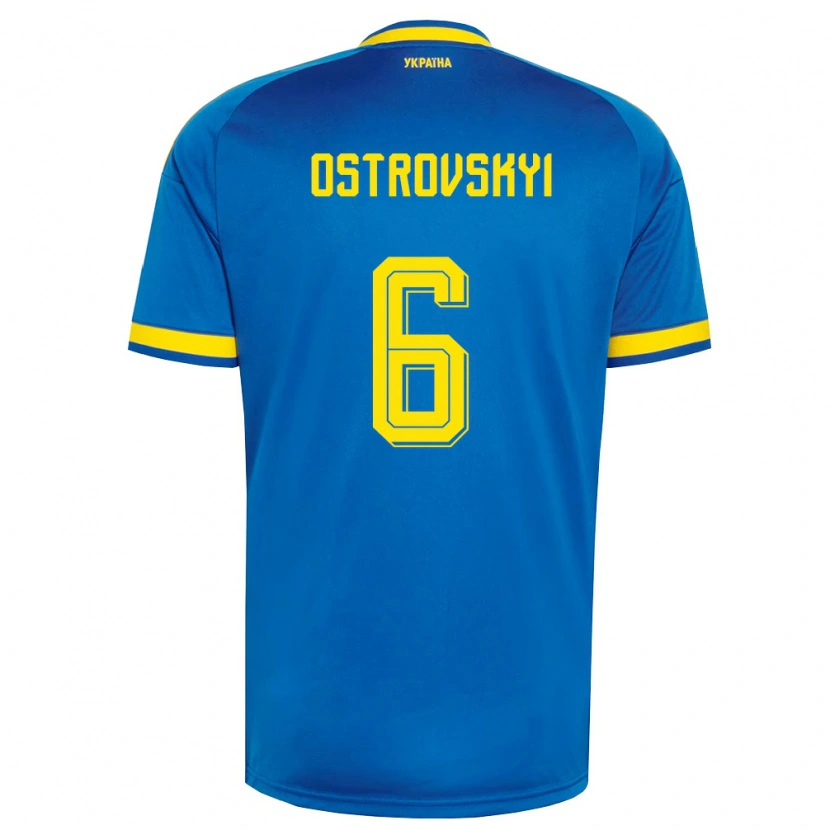 Danxen Hombre Camiseta Ucrania Ilya Ostrovskyi #6 Azul Amarillo Marino 2ª Equipación 26-28 La Camisa
