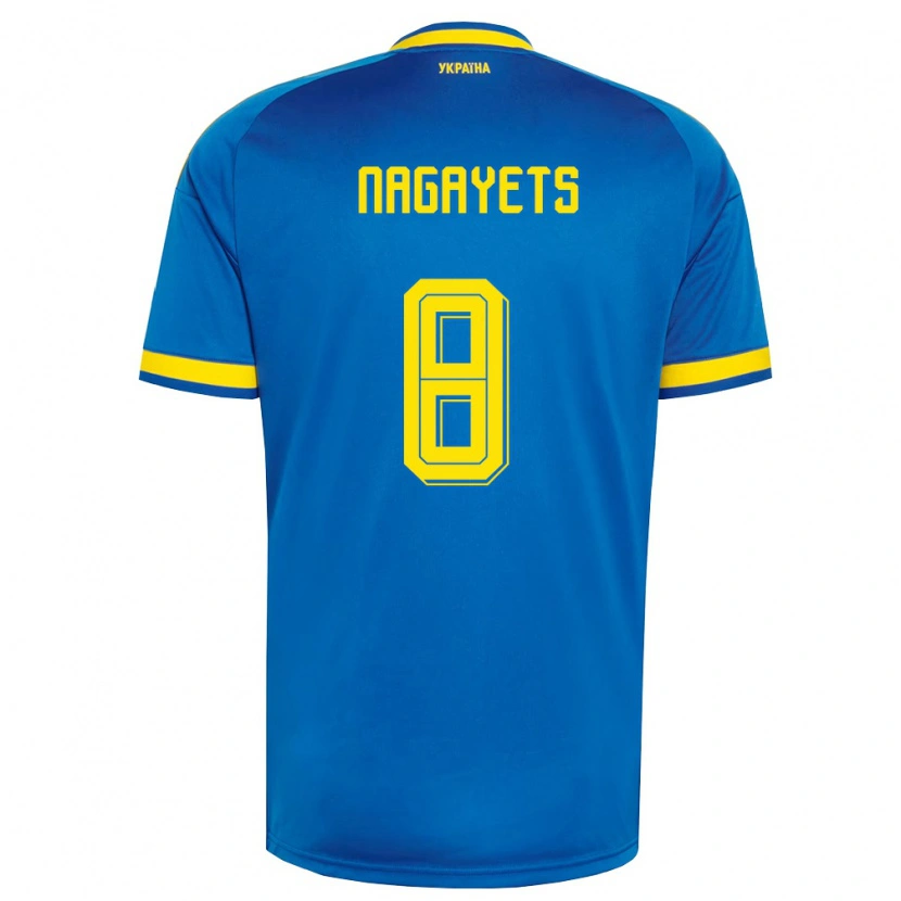 Danxen Hombre Camiseta Ucrania Ivan Nagayets #8 Azul Amarillo Marino 2ª Equipación 26-28 La Camisa