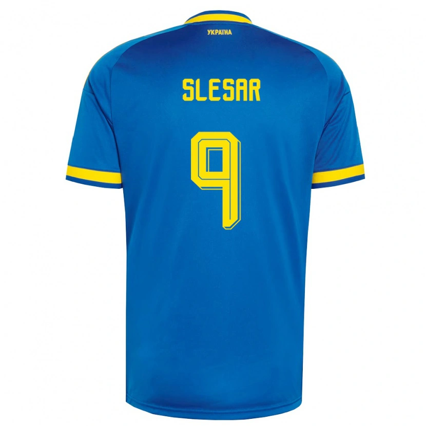 Danxen Hombre Camiseta Ucrania Artem Slesar #9 Azul Amarillo Marino 2ª Equipación 26-28 La Camisa