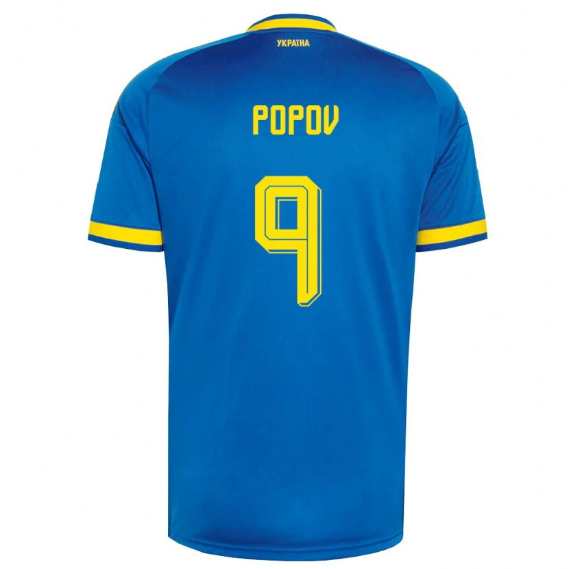 Danxen Hombre Camiseta Ucrania Bogdan Popov #9 Azul Amarillo Marino 2ª Equipación 26-28 La Camisa