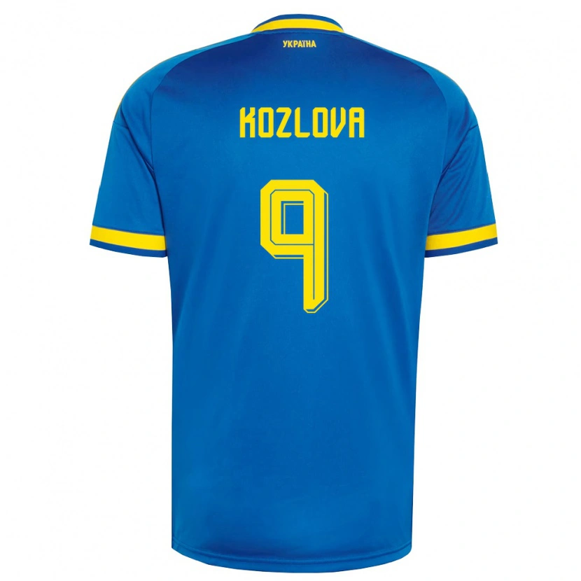 Danxen Hombre Camiseta Ucrania Nicole Kozlova #9 Azul Amarillo Marino 2ª Equipación 26-28 La Camisa