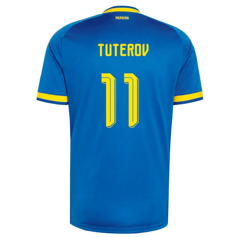 Danxen Hombre Camiseta Ucrania Timur Tuterov #11 Azul Amarillo Marino 2ª Equipación 26-28 La Camisa