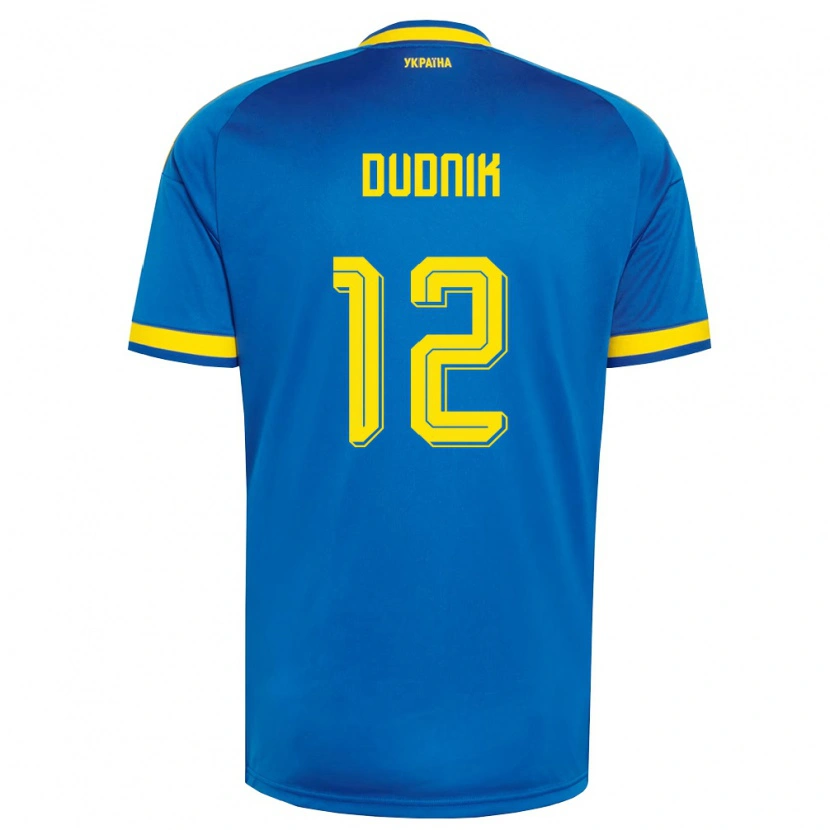 Danxen Hombre Camiseta Ucrania Marina Dudnik #12 Azul Amarillo Marino 2ª Equipación 26-28 La Camisa