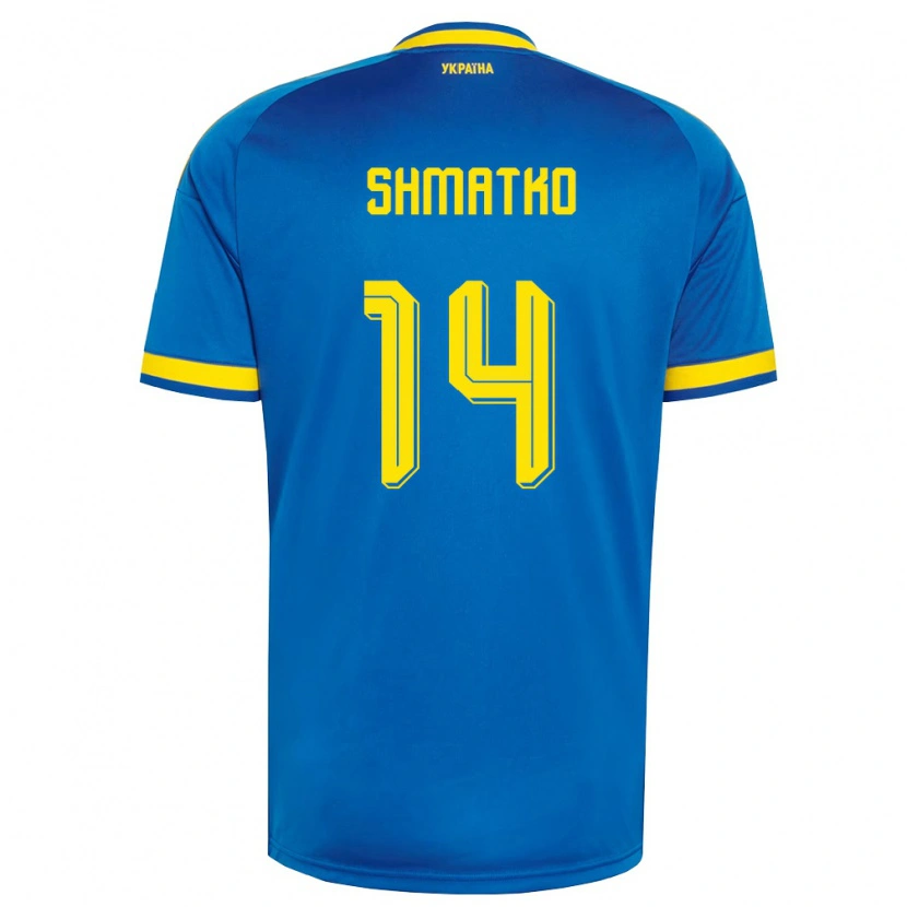 Danxen Hombre Camiseta Ucrania Lyubov Shmatko #14 Azul Amarillo Marino 2ª Equipación 26-28 La Camisa