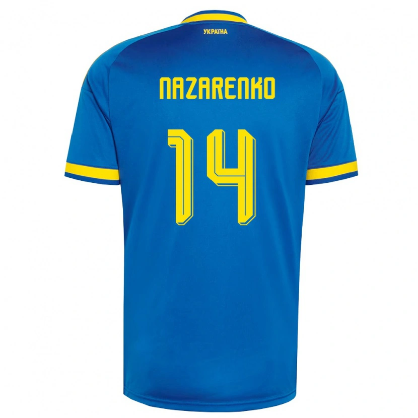 Danxen Hombre Camiseta Ucrania Oleksandr Nazarenko #14 Azul Amarillo Marino 2ª Equipación 26-28 La Camisa
