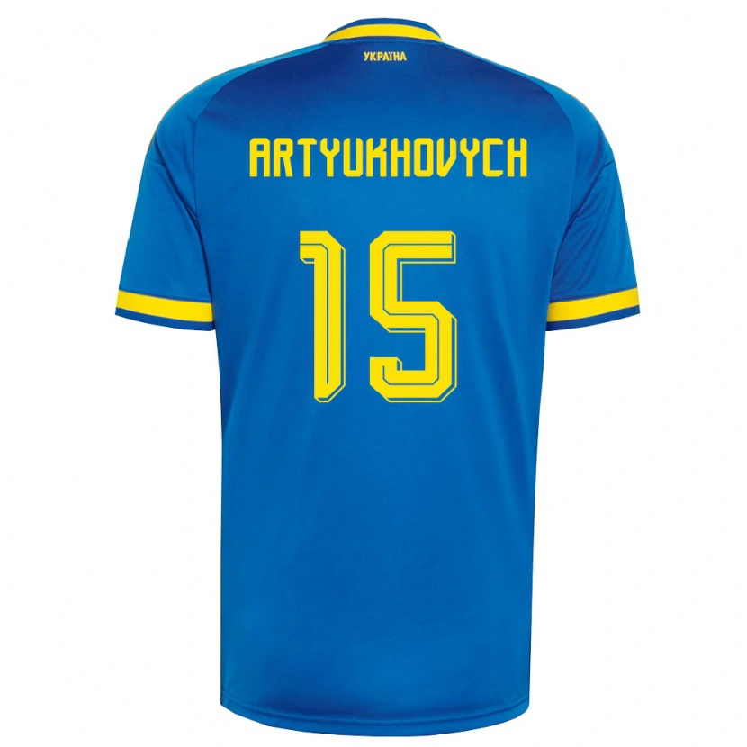 Danxen Hombre Camiseta Ucrania Velizar Artyukhovych #15 Azul Amarillo Marino 2ª Equipación 26-28 La Camisa